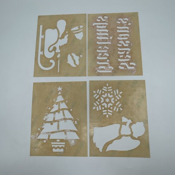 Vintage Glass Wax Christmas Stencil Designs Window Mirrors Gold Seal 10 Sheets - Picture 5 of 8